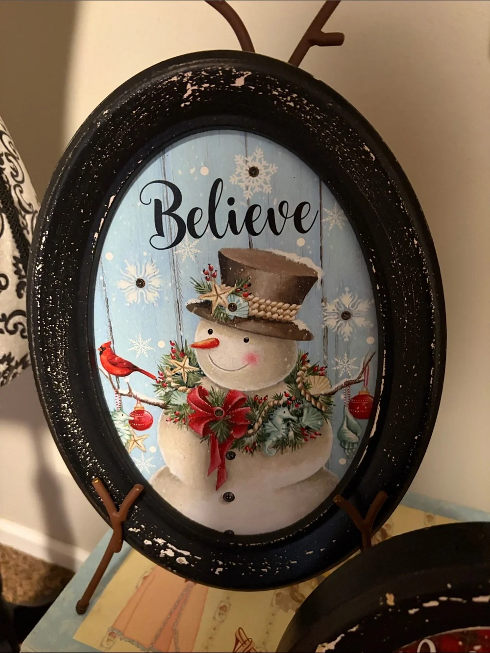 Set of 4 Holiday Snowman Wall Light Up Art Set - Black Frame